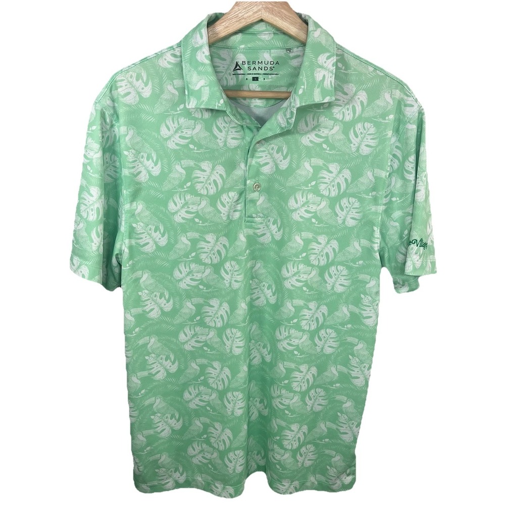 Bermuda Sands Polo Shirt Mens‎ SM Palm Leaf Golf Performance Stretch Lightweight